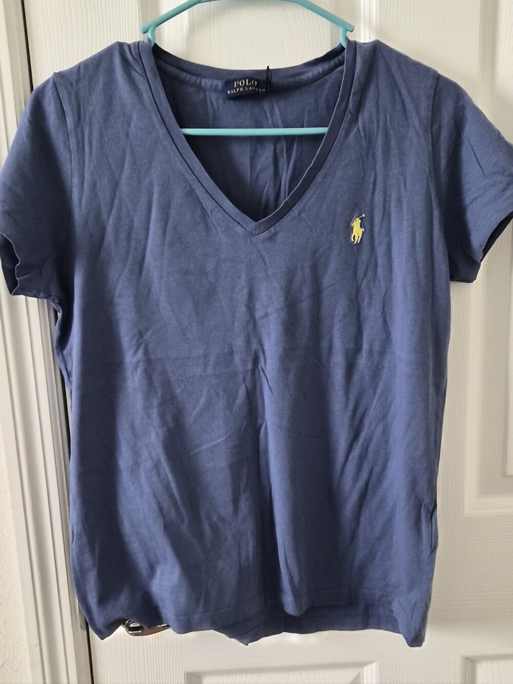 Ralph Lauren Blue V-Neck Tee with Yellow Pony